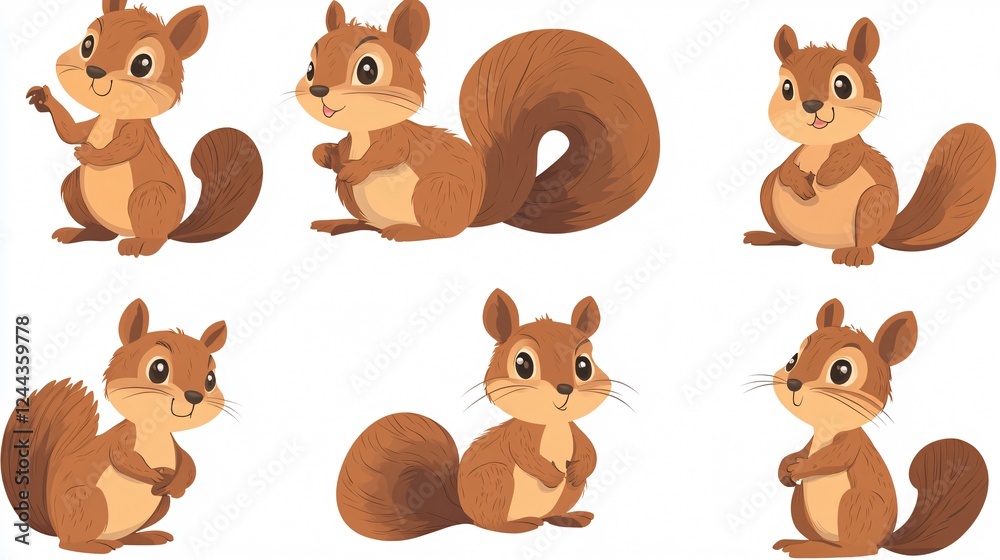Adorable Cartoon Squirrel Illustrations for Creative Projects: Collection of Funny Little Brown Squirrels in Various Poses Adorable Cartoon Squirrel Illustrations for Creative Projects: Collection of Funny Little Brown Squirrels in Various Poses