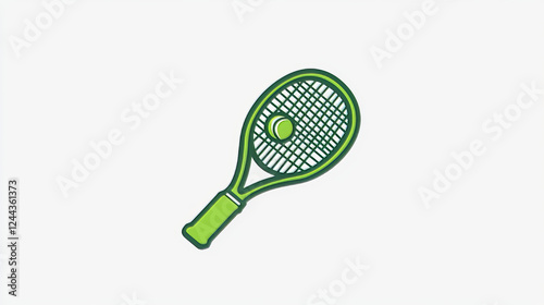 Creative vector icon with tennis rackets and ball. Abstract emblem in green color isolated on white background. Badge for tennis championship or sportive shop. Vector symbol of tennis sport photo