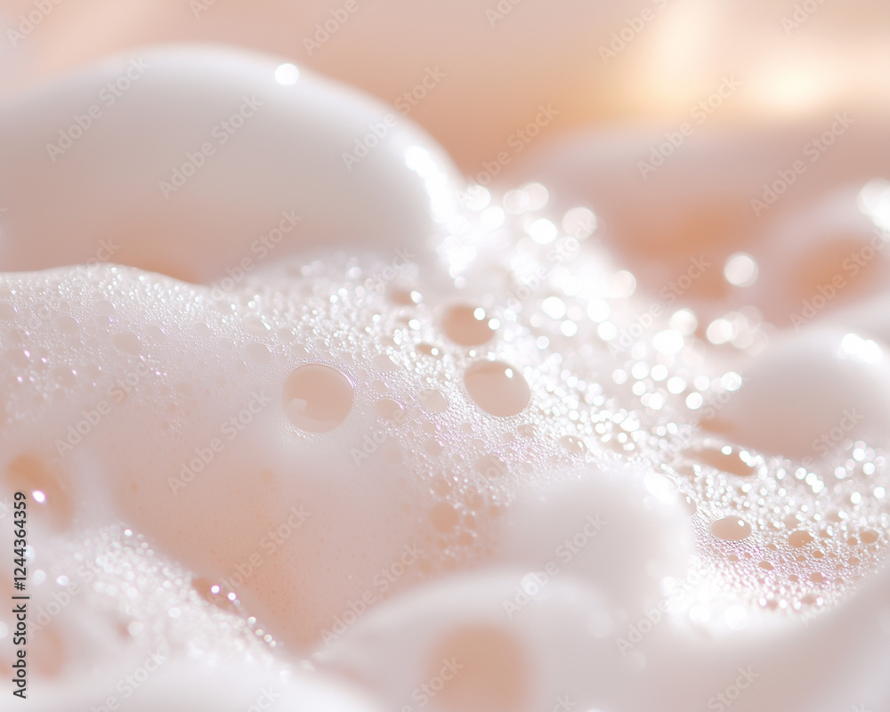 Fototapeta premium Close-up of soft white foam with sparkling bubbles