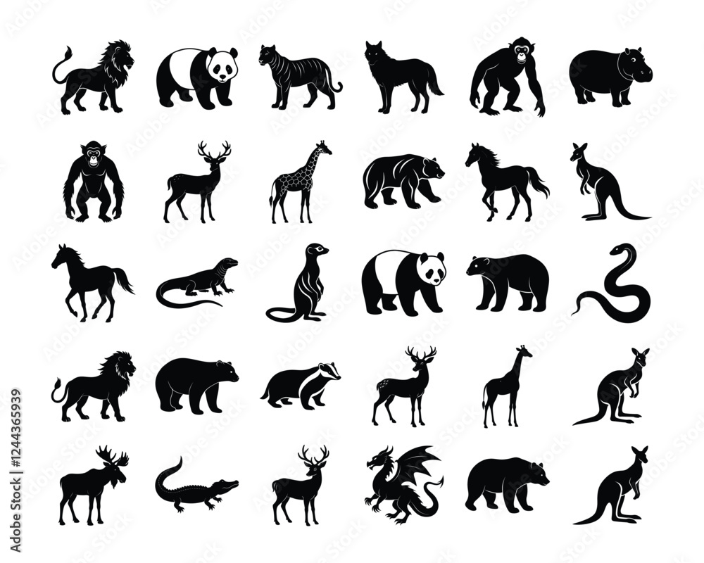 Fototapeta premium Mega collection of Wild Animal silhouettes on white background