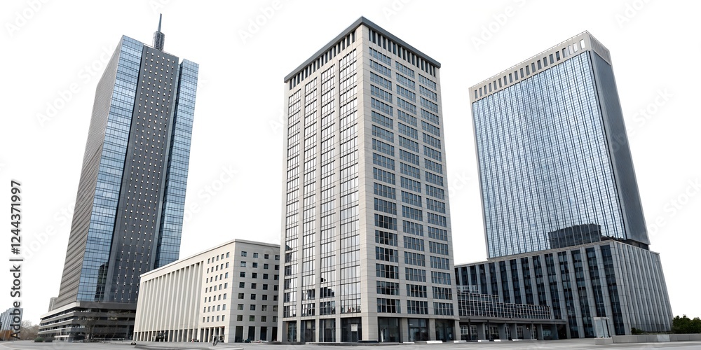Obraz premium Set of tall modern office building isolated on transparent background or white background.
