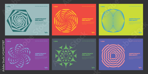 Collection of posters with abstract geometric patterns.	