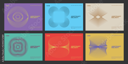 Collection of posters with abstract geometric patterns.