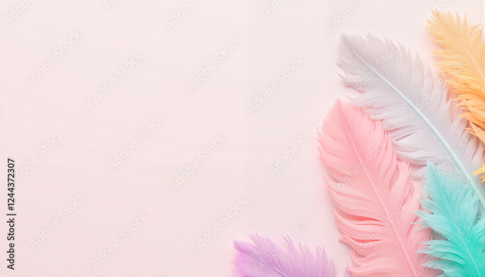 Naklejka premium Pastel-colored feathers showcasing textures in soft studio light, elegance