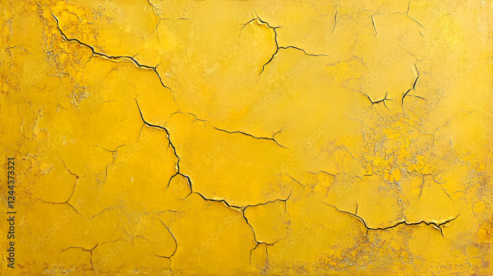 Weathered yellow metal surface with cracks and rust forming a grunge- Weathered yellow metal surface with cracks and rust forming a grunge-