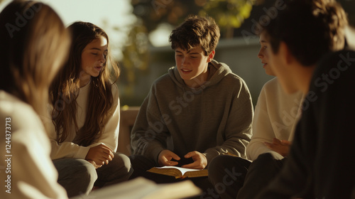 Teenagers Discussing Bible Passage at Youth Group Meeting