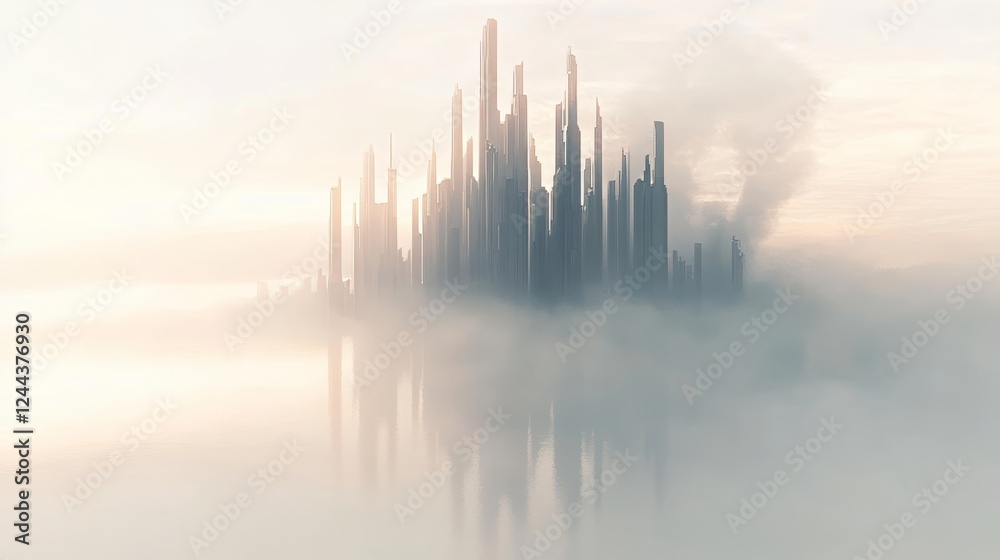 Fototapeta premium In a post-apocalyptic world, a metropolis shrouded by heavy air pollution and smog