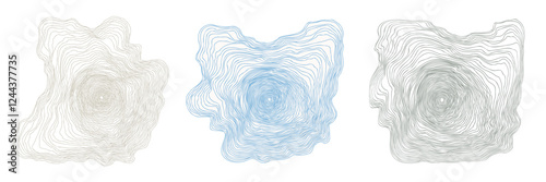 Set of abstract shapes with tree rings - hand drawn vector illustration.