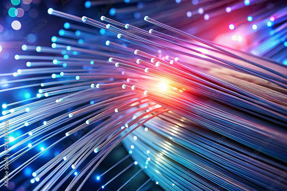 Illuminated fiber optic cables glow, abstract background, technology concept Illuminated fiber optic cables glow, abstract background, technology concept