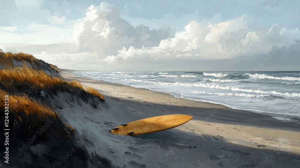 Solitude at the Seashore: A Longboard's Peaceful Rest Solitude at the Seashore: A Longboard's Peaceful Rest