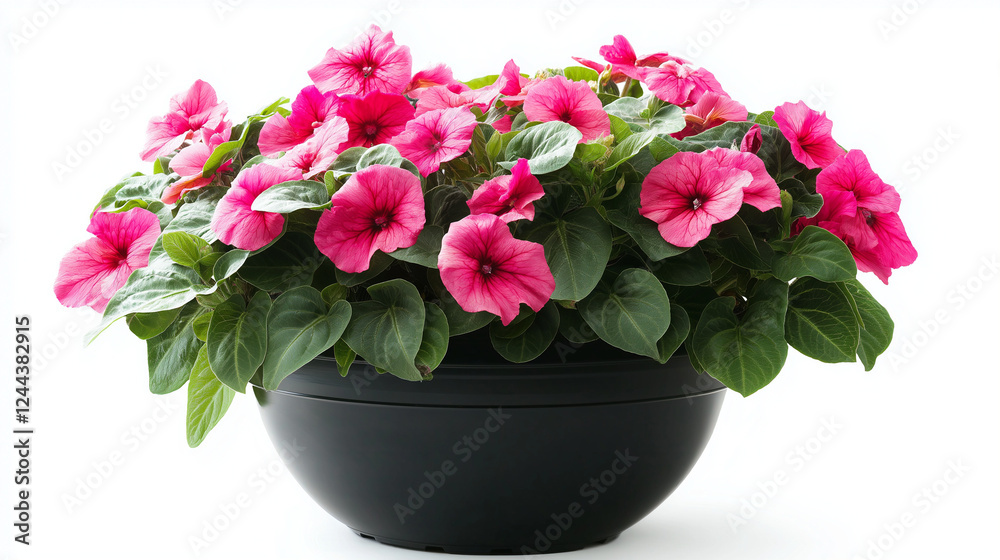 impatiens plant in a black pot isolated on white background impatiens plant in a black pot isolated on white background