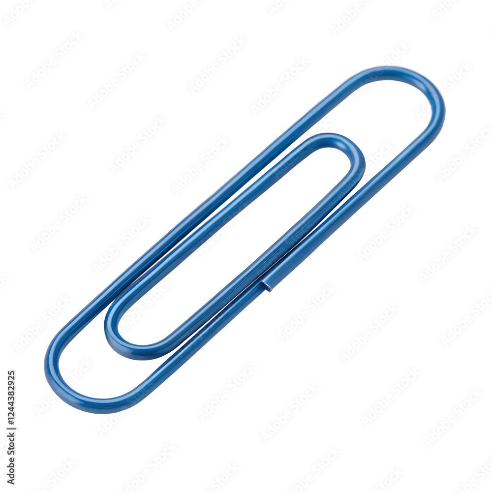 A single blue paperclip, angled view. Isolated on a transparent background, PNG. Generative Ai. A single blue paperclip, angled view. Isolated on a transparent background, PNG. Generative Ai.