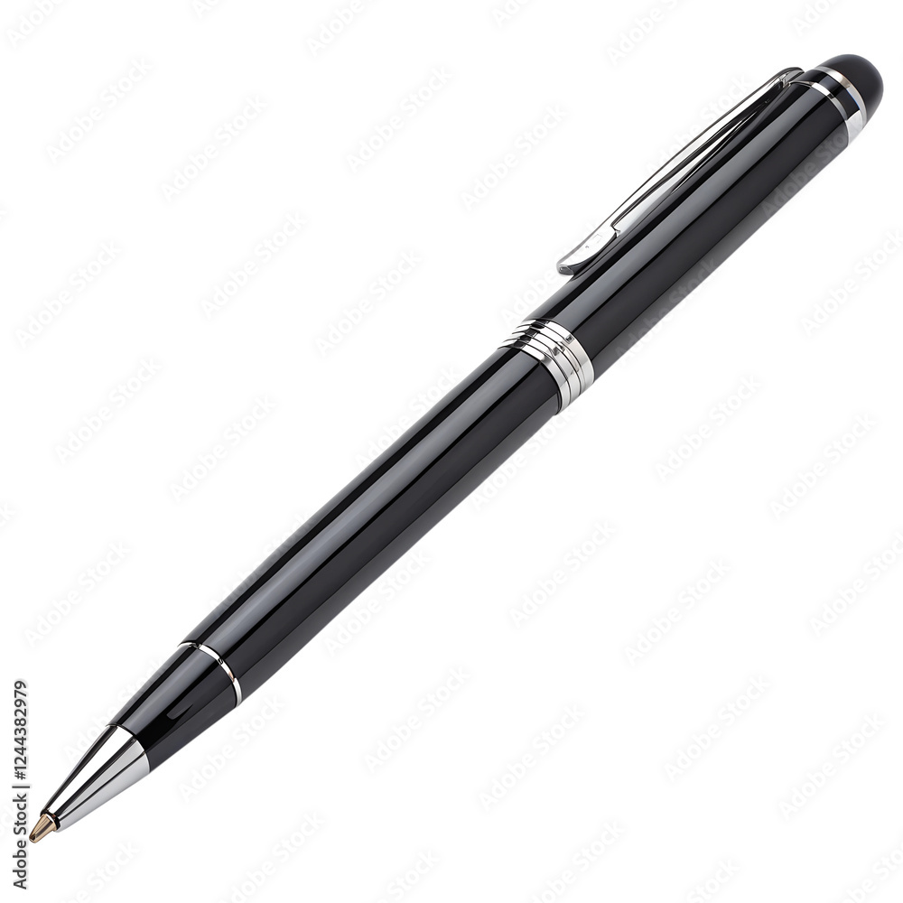 Sleek black pen with silver accents, poised for writing. Isolated on a transparent background, PNG. Generative Ai. Sleek black pen with silver accents, poised for writing. Isolated on a transparent background, PNG. Generative Ai.