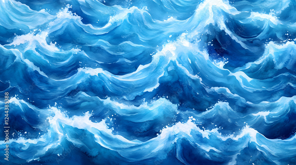 Obraz premium Deep blue waves gently cascading in a smooth motion, evoking a sense of fluidity and relaxation.