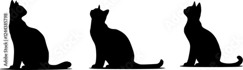 Black and White Silhouette of Cats in Three Different Poses Vector, Set of Cats Vector, Showcasing Elegance and Grace in Minimalist Art Style Cats, Perfect for Modern Decor Cats