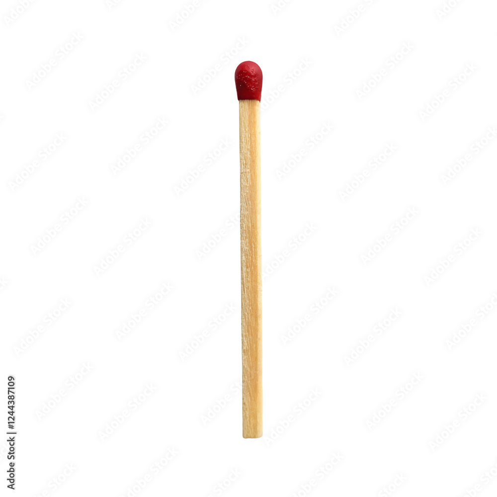 A single matchstick stands upright Isolated on a transparent background, PNG. A single matchstick stands upright Isolated on a transparent background, PNG.