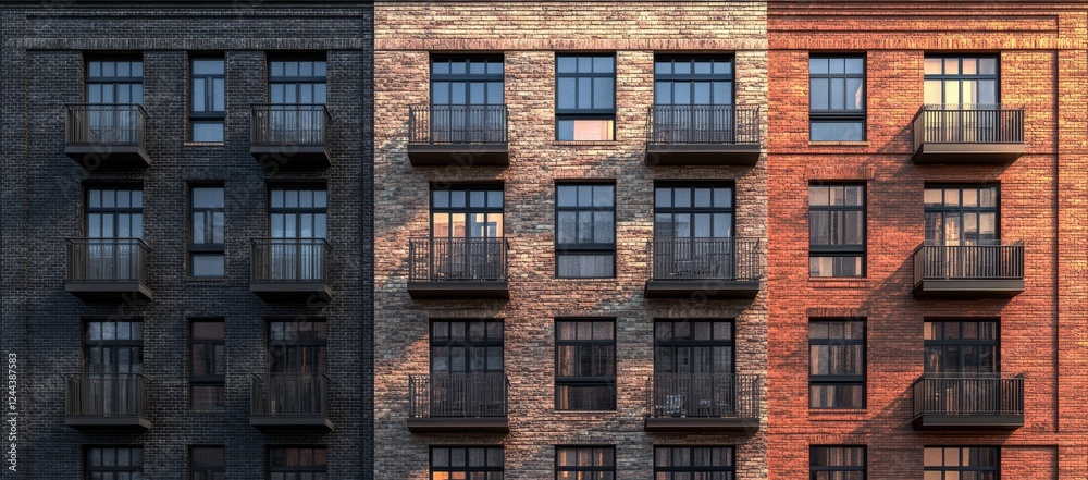 Fototapeta premium Facade of a modern apartment building in the city with balconies and windows, showcasing architectural details