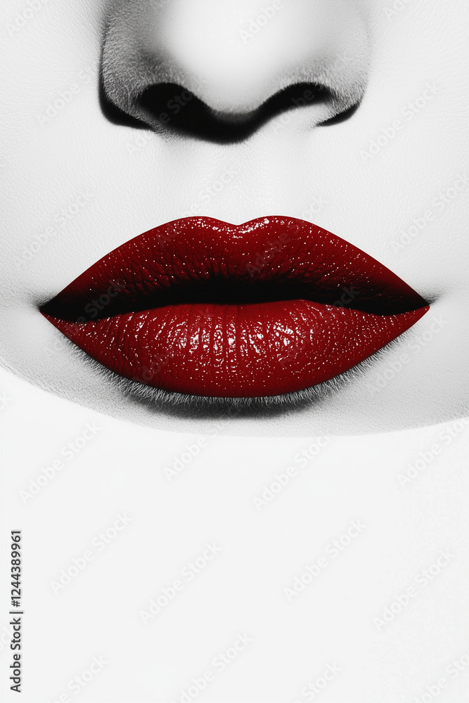 Obraz premium A close-up of red lips, showing their glossy finish.
