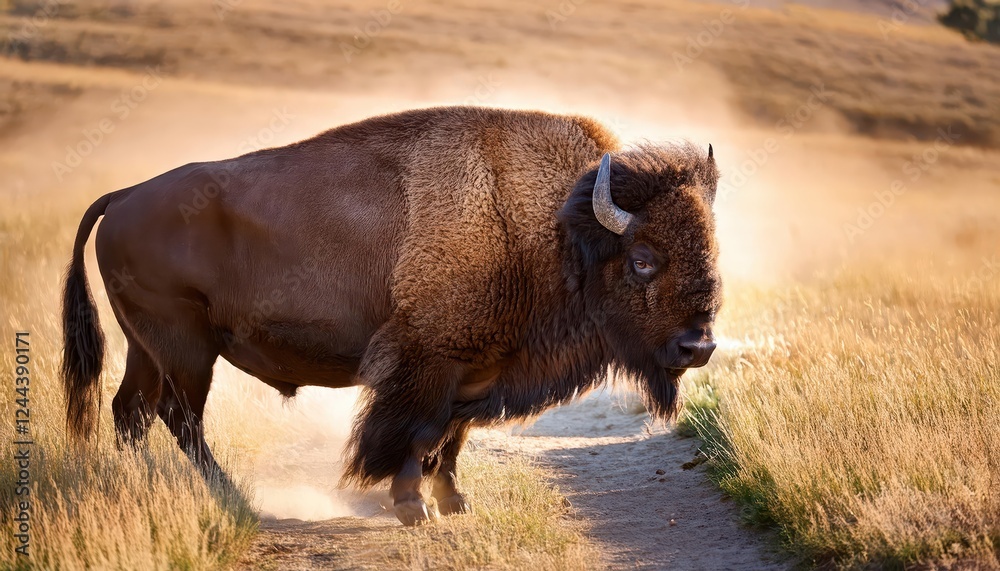 Majestic Closeup of an American Bison Against a Prairie Sunset, Capturing the Power and Grace of North Americas Iconic Wildlife Majestic Closeup of an American Bison Against a Prairie Sunset, Capturing the Power and Grace of North Americas Iconic Wildlife
