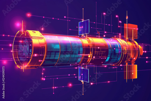 futuristic telecommunication satellite with vibrant colors and digital elements, showcasing advanced technology and connectivity photo