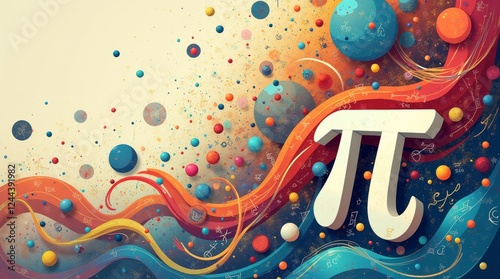 An illustration of the pi symbol (π) surrounded by mathematical equations and geometric shapes 