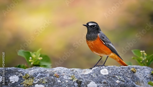 Vivid American Redstart, Setophaga ruticilla Bold Yellow and Black Warbler in Lush Green Forest, Exhibiting Energy and Beauty photo