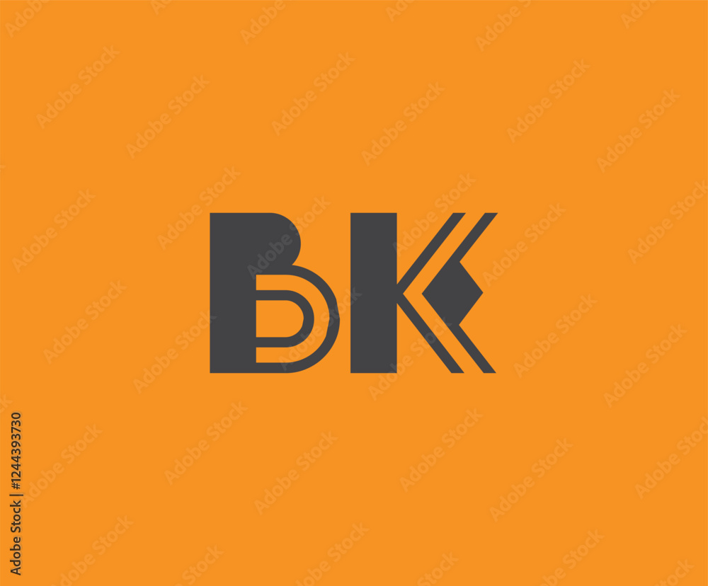 Bold black lettering 'BK' with geometric elements on a vivid orange background, ideal for branding, design, or modern creative projects. Bold black lettering 'BK' with geometric elements on a vivid orange background, ideal for branding, design, or modern creative projects.