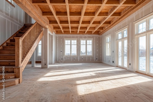 An unfinished basement exudes rustic charm with its wood frames and minimal insulation
