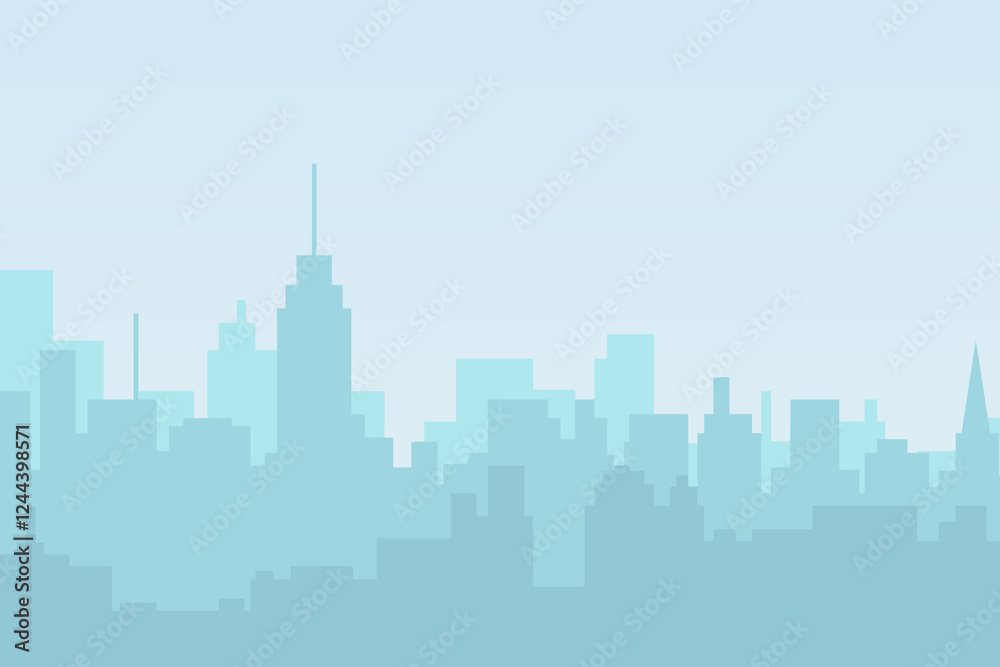 Fototapeta premium City skyline vector illustration. Landscape in flat style. City silhouette. Cityscape backgrounds. Daytime city skyline.