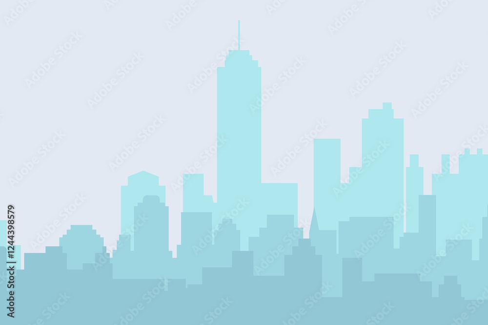 Fototapeta premium City skyline vector illustration. Landscape in flat style. City silhouette. Cityscape backgrounds. Daytime city skyline.