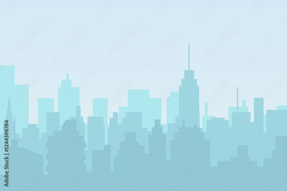 Fototapeta premium City skyline vector illustration. Landscape in flat style. City silhouette. Cityscape backgrounds. Daytime city skyline.