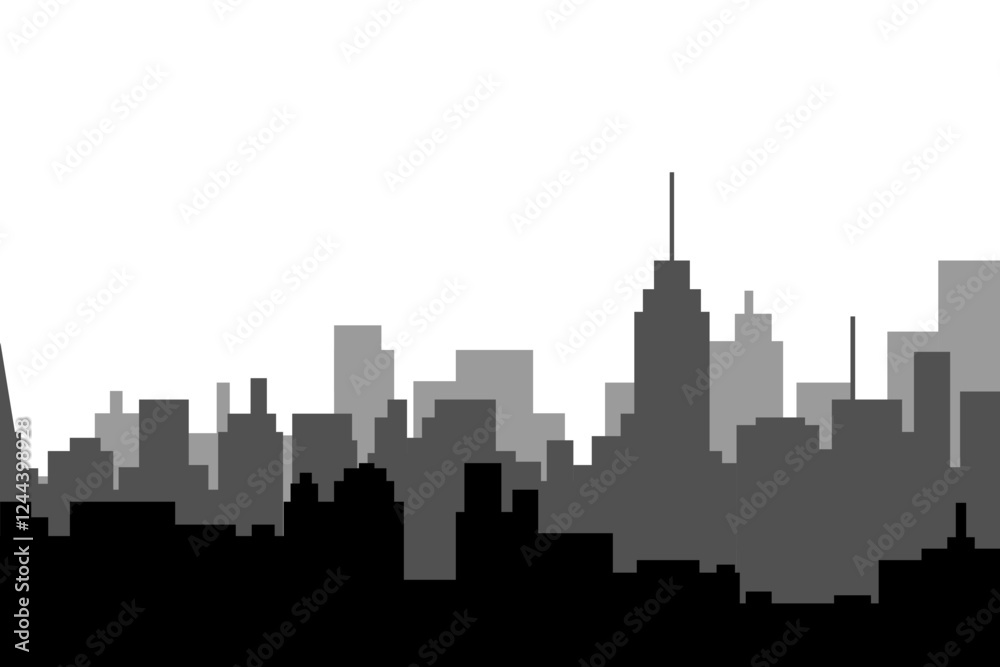 Naklejka premium City skyline vector illustration. Landscape in flat style. City silhouette. Cityscape backgrounds. Daytime city skyline.