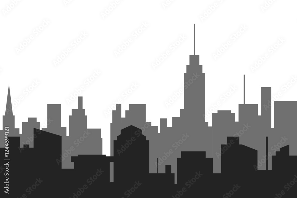 City skyline vector illustration. Landscape in flat style. City silhouette. Cityscape backgrounds. Daytime city skyline.