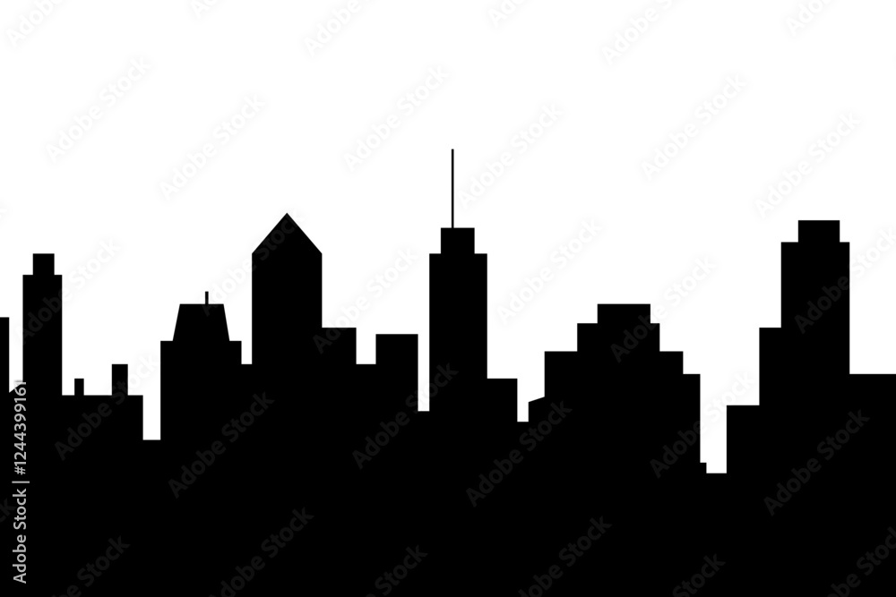 Naklejka premium City skyline vector illustration. Landscape in flat style. City silhouette. Cityscape backgrounds. Daytime city skyline.