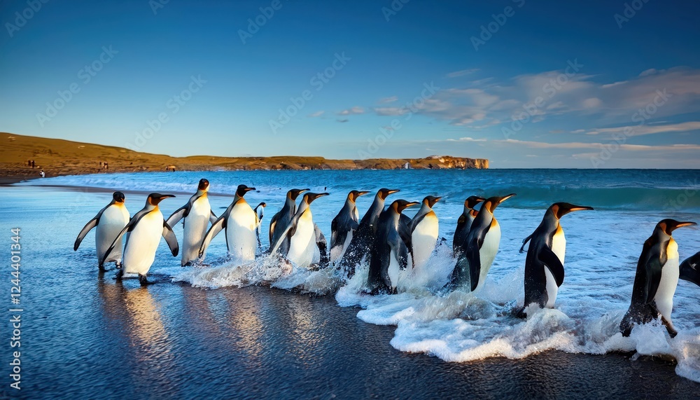 Obraz premium Striking Closeup of a Regal Emperor Penguin Amidst the Frozen Wilderness of Antarctica, Showcasing its Majestic Beauty and Intricate Plumage Against a Backdrop of SnowCovered Landscape.