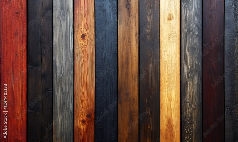 Vertical wooden planks displaying diverse colors and textures Vertical wooden planks displaying diverse colors and textures