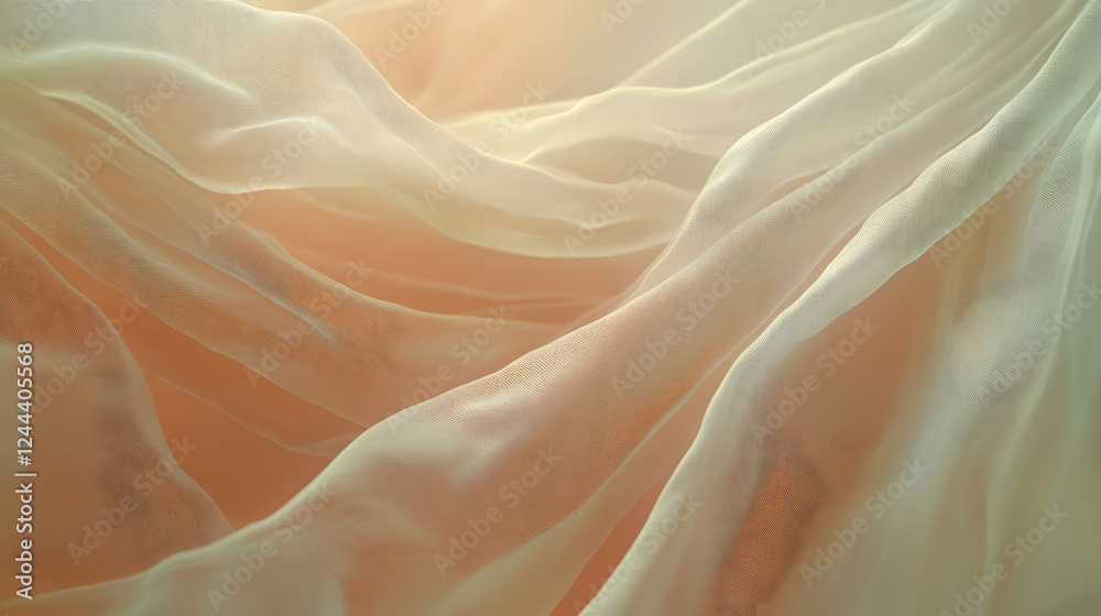 Fototapeta premium A soft and flowing drape of light orange silk, creating a serene and peaceful ambiance with smooth, gentle curves.