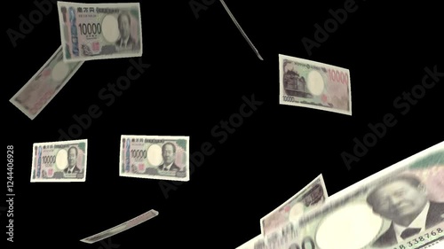 舞い落ちる日本の新一万円札（アルファチャンネル付き）