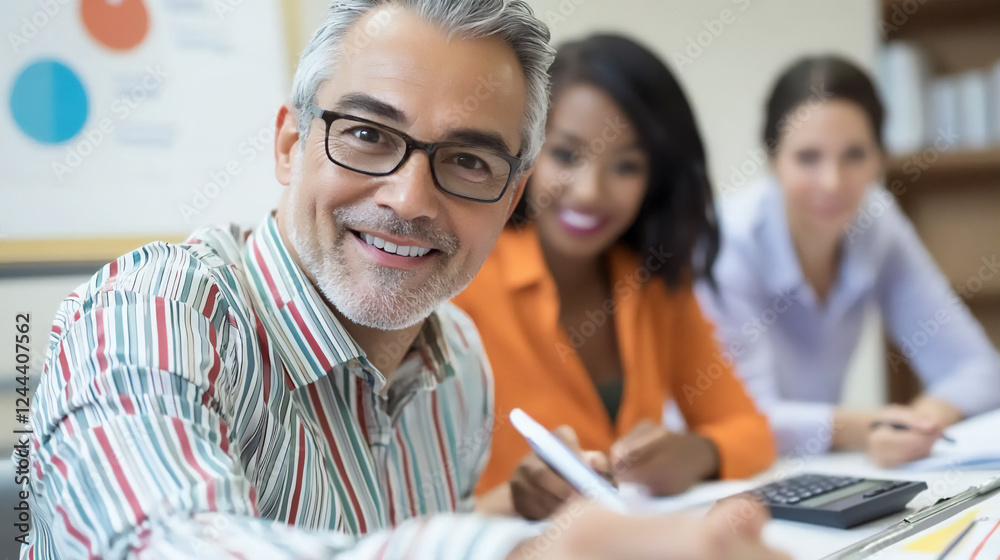 Fototapeta premium diverse team reviewing business objectives around a conference table