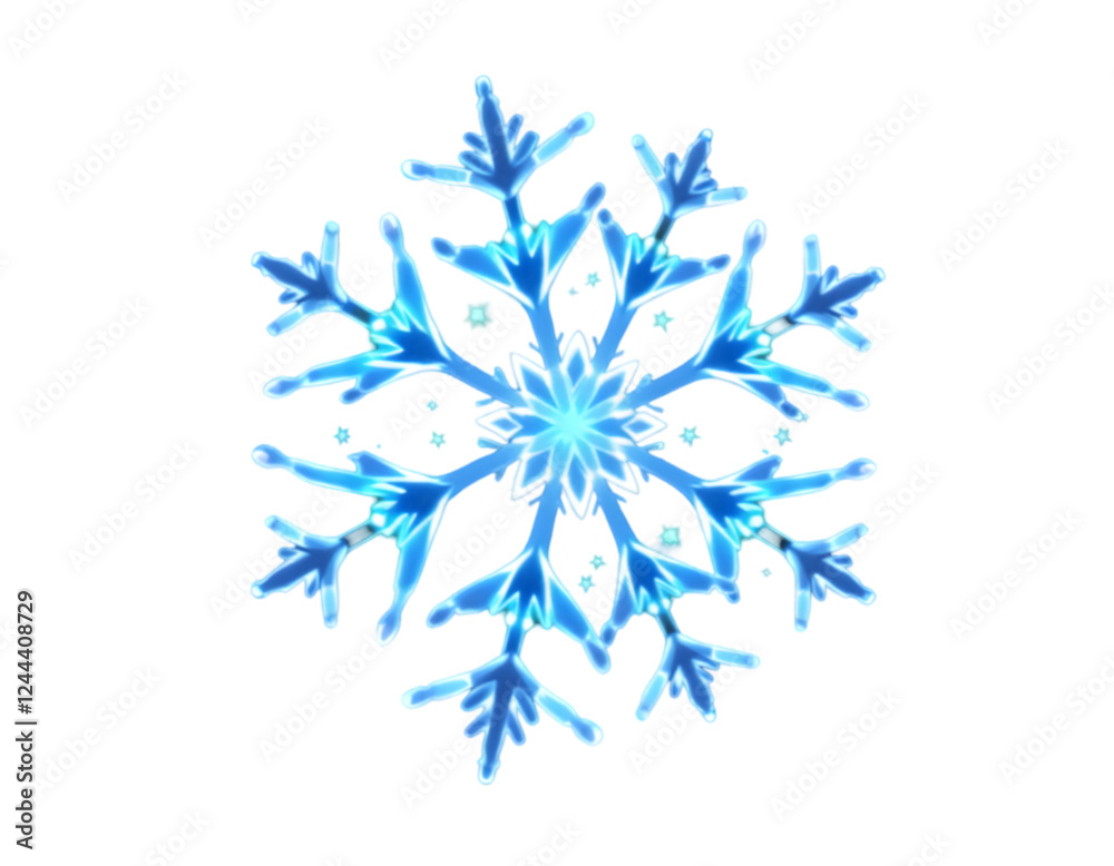 Intricate Blue Snowflake with Detailed Symmetrical Branches on a White Background Intricate Blue Snowflake with Detailed Symmetrical Branches on a White Background