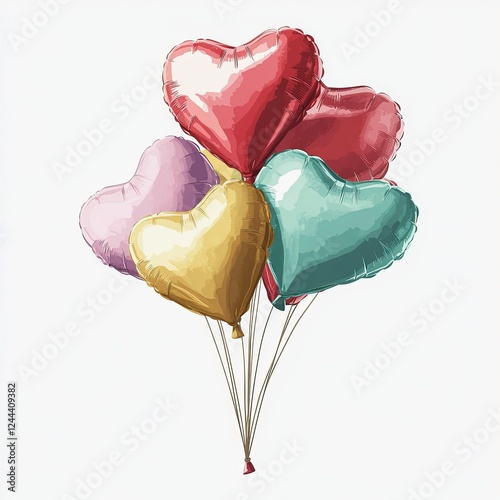 Colorful heart-shaped balloons floating gracefully in a bright atmosphere