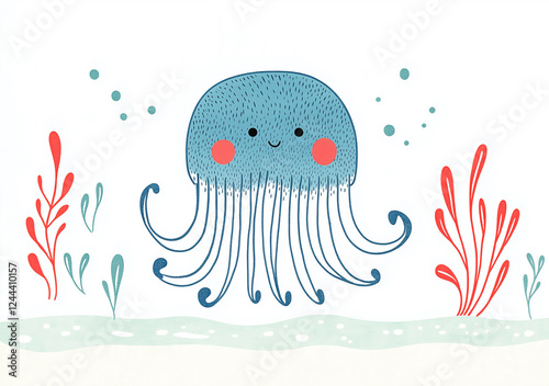 Wallpaper Mural Funny watercolor cartoon jellyfish. Illustration for children. Torontodigital.ca