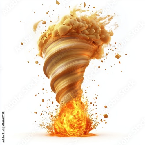 powerful tornado swirling violently isolated on white