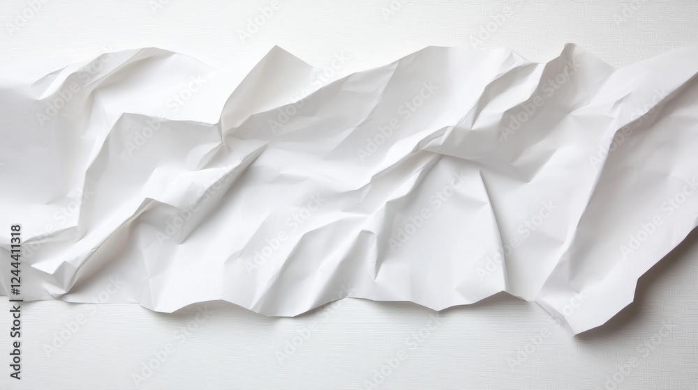 Crumpled white paper texture showcasing intricate folds and shadows, ideal for backgrounds and design Crumpled white paper texture showcasing intricate folds and shadows, ideal for backgrounds and design