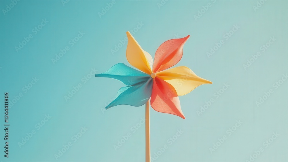 Colorful Pinwheel Spinning Against a Clear Blue Sky Colorful Pinwheel Spinning Against a Clear Blue Sky