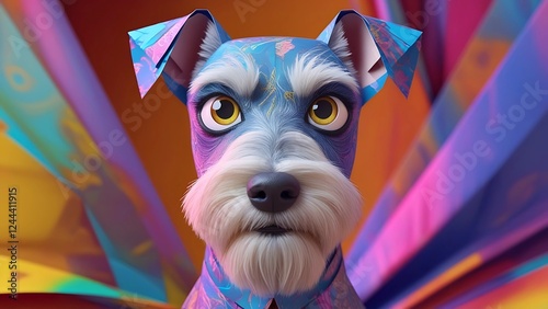 Colorful Digital Art of a Schnauzer Dog – Vibrant, Modern Pet Portrait, chihuahua dog with colorful background, dog portrait, schnauzer art, colorful pet art, digital dog painting, vibrant dog illustr
