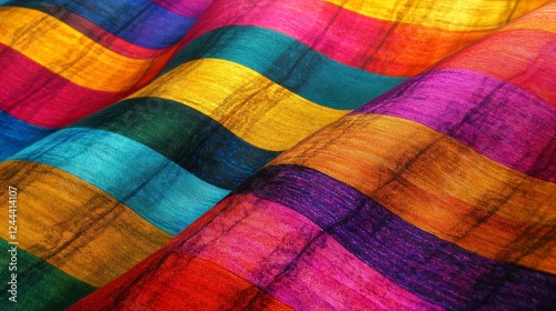 Colorful Textiles with Vibrant Stripes and Patterns in Close-Up View