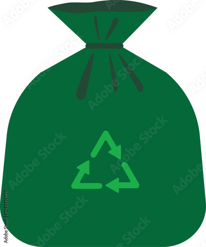 Green garbage, Trash, Rubbish Bag with recycle icon.