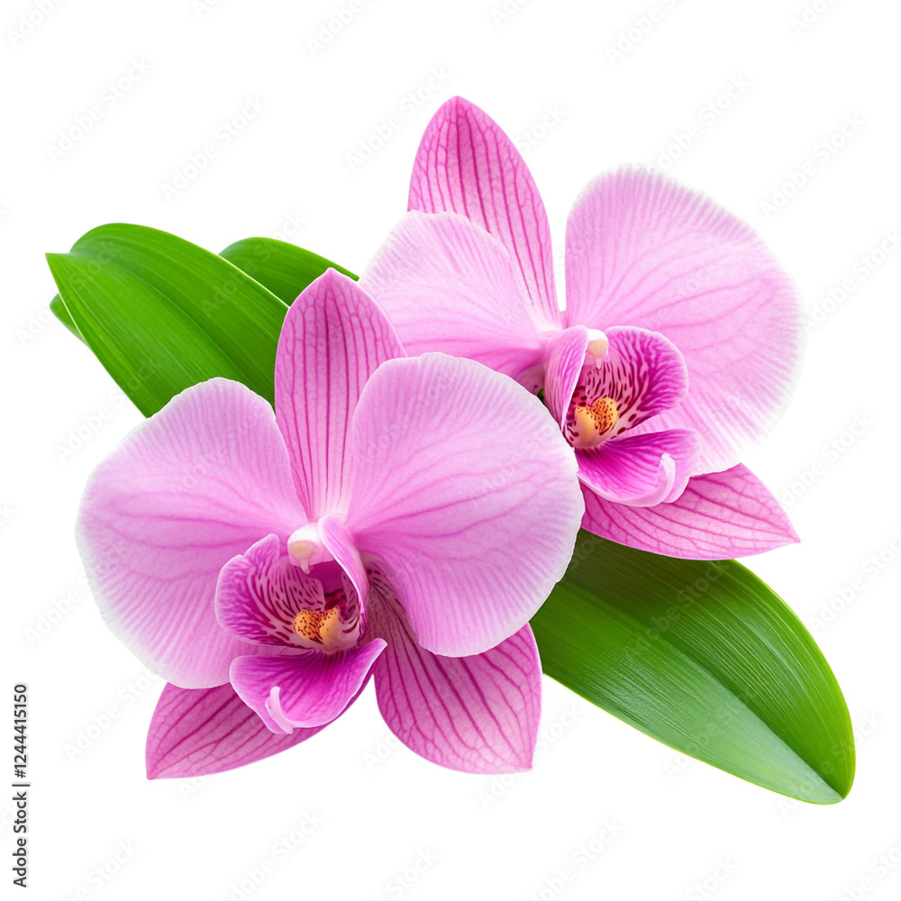 Obraz premium Premium Shot of a Fresh Pink Orchid Flower in Full Bloom - Ideal for Gardening Websites and Interior Design Blogs