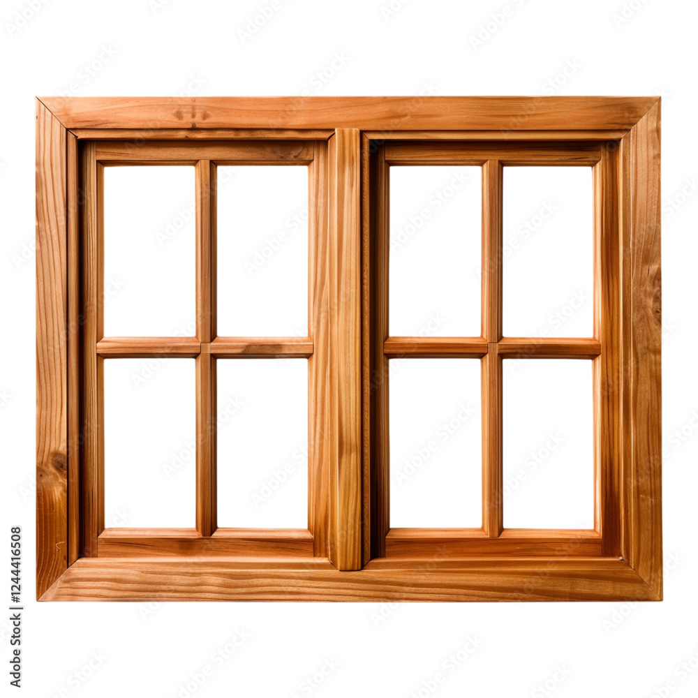 Wooden Window Frame with Two Panes Isolated on a White Background - Ideal for Interior Design Blogs and Home Renovation Websites Wooden Window Frame with Two Panes Isolated on a White Background - Ideal for Interior Design Blogs and Home Renovation Websites